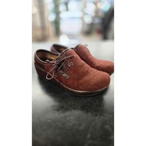 Born Wool Felt Leather Lace Up Comfort Clog Shoes W52058 Brown 9